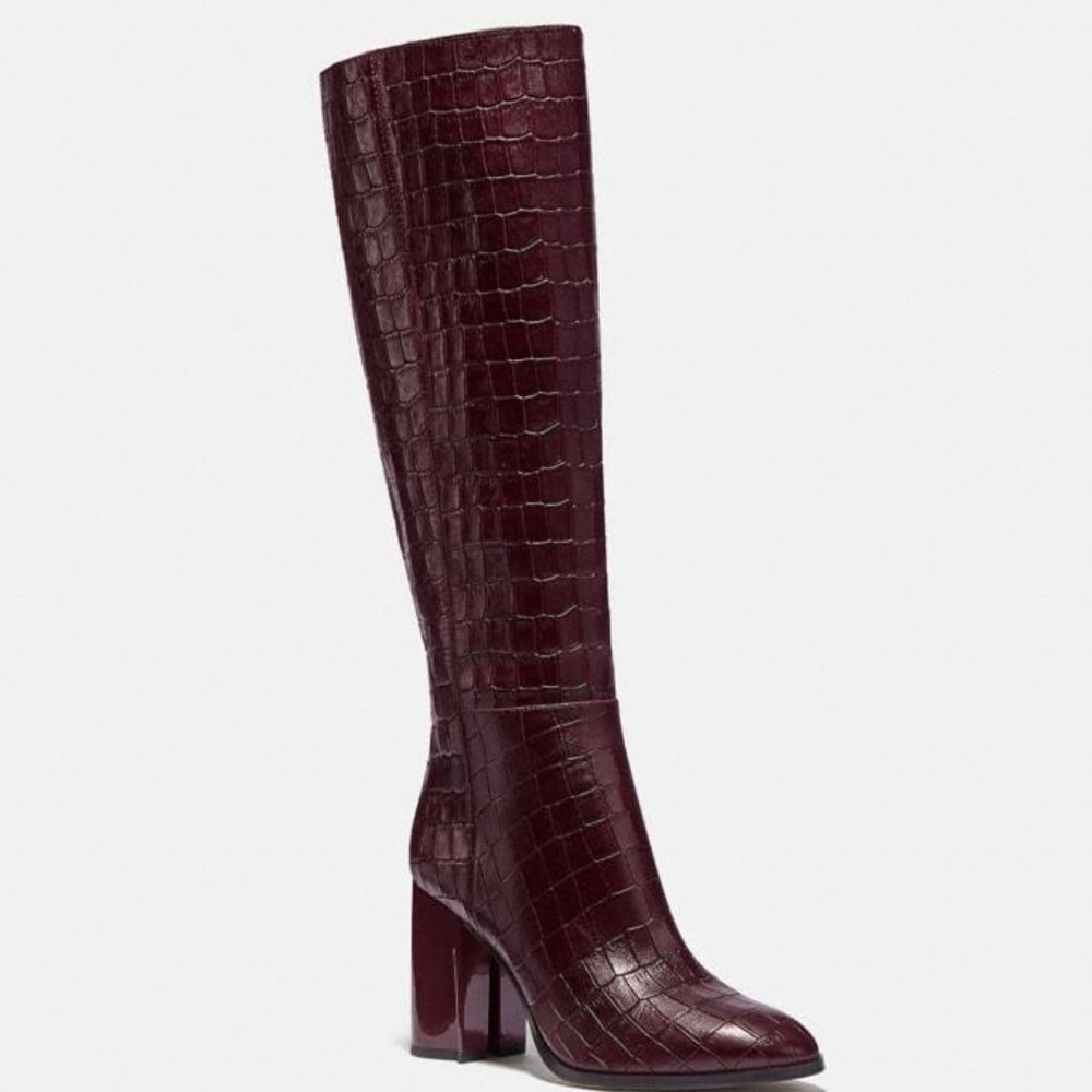 Coach Croc-Embossed "Brigette" Leather Boots